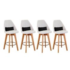 Imagem de Kit 04 Banquetas Linho Bege E Almofada Preto