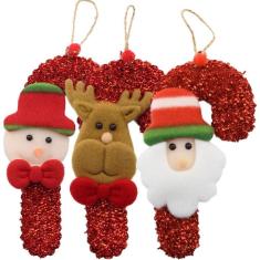 Imagem de Kit 24 Enfeites Pendentes De Natal Tecido 16cm Bengalas