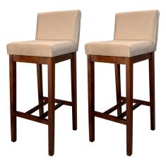 Imagem de Kit 2 Banquetas Alta Estofada para Bancada Lisboa Madeira Capuccino Suede CCS