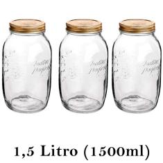 Imagem de 3 Potes Herméticos Grandes Quattro Stagioni 1,5 Litro (1500Ml) Bormioli Rocco Para Conservação De Alimentos