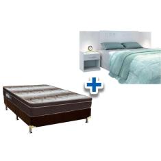 Imagem de Cama Box Casal CRC + Colchão Ortopédico Light Ortobom + Cabeceira Plus Branco