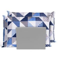 Imagem de Jogo De Lençol Casal Padrão 3 Pçs 200 Fios Geométrico Cinza - Casa Hom