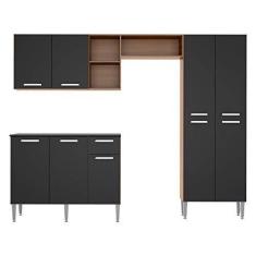 Imagem de Cozinha Compacta Multimóveis Pequim Up Fg2999 com Armário e Balcão Madeirada/preta