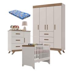 Imagem de Quarto de Bebê Retro Maya Off White Carvalho com Colchão Ortobom - Canaã