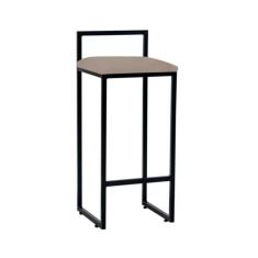Imagem de Banqueta Alta Industrial Em Aço Bar E Cozinha Dori Preto Assento Suede Bege Preto
