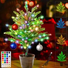 Imagem de Árvore de Natal de mesa Pooqla iluminada com controle remoto 80LED RGB