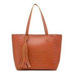 Imagem de Bolsa Sacola de Ombro Feminina Grande com Ziper Franja e Aplicaçoes-Feminino