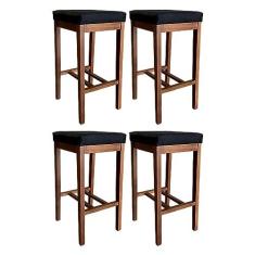 Imagem de Kit 4 Banquetas Alta para Bancada de Cozinha Bali 74 Cm Madeira Suede Preto CCS