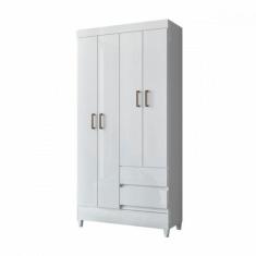 Imagem de Guarda Roupa Solteiro com Pés 4 Portas 2 Gavetas Branco New Opção - Op