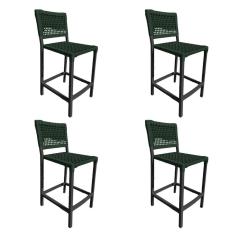 Imagem de Kit 4 Banquetas França em Corda Náutica e Base em Alumínio Preta para Área Gourmet Verde Musgo