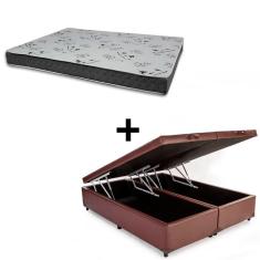 Imagem de Cama Baú Casal 138 Bipartido Tecido Sintético Marrom Com Colchão Miller Bello Box - 100% Espuma - D33 Cinza 54x138x188