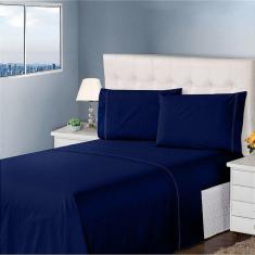 Imagem de Jogo de Cama Casal 400 Fios 4 Peças Azul Casa Dona 