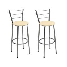 Imagem de Kit 2 Banquetas Altas Cromada com Encosto Assento Bege