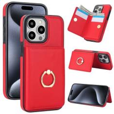 Imagem de Capa carteira para iPhone 12 Pro Max com suporte para cartão, capa de couro com bloqueio RFID, suporte de anel giratório de 360° com fecho magnético à prova de choque para iPhone 12 Pro Max de 6,7