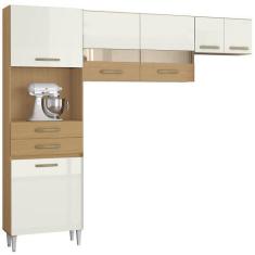 Imagem de Cozinha Modulada 6 Portas, 2 Gavetas e 2 Prateleiras Larissa Amêndoa e