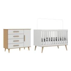 Imagem de Quarto de Bebê Retrô Berço 3 em 1 Cômoda com Fraldário Ludmila Off White Carolina Baby