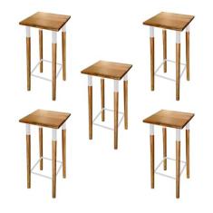 Imagem de KIT 5 BANQUETAS BISTRO INDUSTRIAL COLORS FERRO E MADEIRA MACIÇA - BRANCA