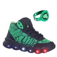 Imagem de Tenis Botinha Infantil Super Herói Com Luz Led Colorida Vem a Pulseira