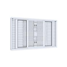 Imagem de Janela Veneziana de Correr Central Flex 6 Folhas com Grade Mosaico Facilitá 120cmx150cm Lucasa Branco