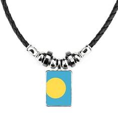 Imagem de DIYthinker Colar com símbolo do país da Oceania Palau com pingente de corda de couro feito à mão