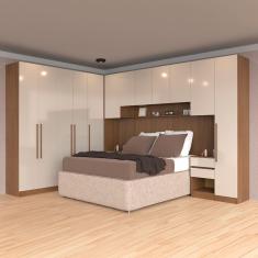 Imagem de  Guarda-roupa Modulado Casal Ponte 140 Bartira Lugano 12 Portas 7 Gavetas 16 Prateleiras 6 Peças com 285 cm de Largura - Avelã/Capuccino 