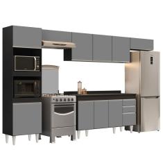 Imagem de Armário De Cozinha Modulada 5 Peças Cp14 Balcão Com Tampo Preto/cinza - Lumil