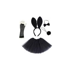 Imagem de Fantasia Coelhinha Infantil Preta 5 Peças Festas Halloween