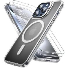 Imagem de Capa magnética à prova de choque para iPhone 15 Pro, com suporte para adicionar 2 protetores de tela [teste de queda de grau militar] [compatível com MagSafe] translúcido fino, antiarranhões,