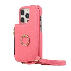 Imagem de Suporte de anel crossbody com zíper cartões Solt carteira capa de couro para iPhone 15 Pro Max 14 Plus 13 12 11 SE 2022 capa espelhada, rosa vermelha, para iPhone 12Mini