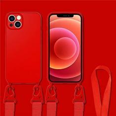 Imagem de Estojo de alça de cordão transversal para iPhone 11 12 14 13 Pro Max Mini XS X XR 7 8 Plus SE Capa de silicone líquido, vermelho, para iPhone 7 Plus