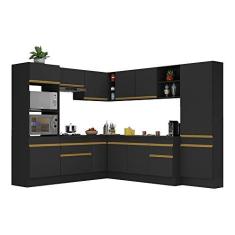 Imagem de Armário de Cozinha Completa de Canto com Rodapé Veneza Multimóveis V2082 Preto/dourado