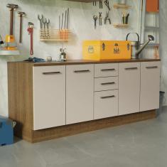 Imagem de Kit 2 Balcões Multiuso 4 Portas 3 Gavetas Crema