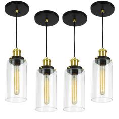 Imagem de Kit 4 Lustres Pendentes Château Cilindrico Vidro  Gold