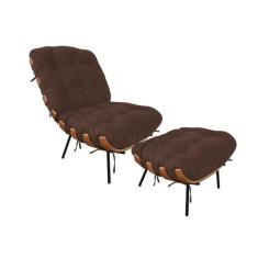 Imagem de Kit Poltrona e Puff Costela Suede Marron Vallisa Decor