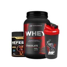 Imagem de Whey Protein Chocolate 900G + Pré Treino Blueberry + Coq - Hf Suplemen