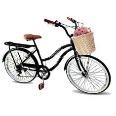 Imagem de Bicicleta aro 26 modelo retrô cesta tpo vime 6 marchas preto