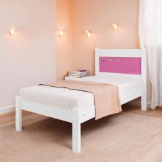 Imagem de Cama Solteiro Sofisticada Berli Branca E Rosa Com Colchão