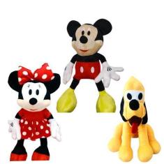 Imagem de 03 Brinquedos Pelucia Mickey Minnie e Pluto 45cm Antialergico Bordado 
