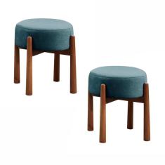 Imagem de Conjunto - 2 Puffs Banqueta Lotus Luxo Castellar Móbile Linho Azul