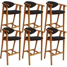 Imagem de Kit 06 Banquetas Alta Para Cozinha Bancada Bar Sala De Jantar Fixa Cecília L02 Bouclê Preto - Lyam