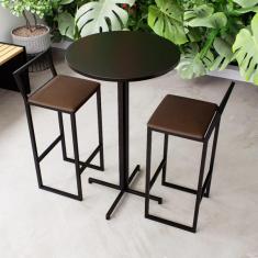 Imagem de Conjunto Mesa Alta Bar Bistr  Redonda Preta 2 Banquetas Confo