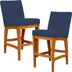 Imagem de Kit 02 Banqueta Baixa Cozinha Bancada L02 Azul Marinho