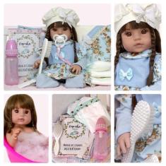 Imagem de Bebe Reborn Realista Cabelo Castanho + Enxoval Completo - Fada Madrinh