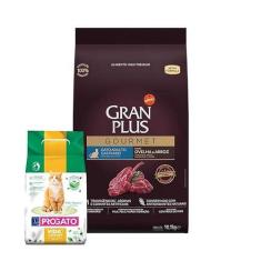 Imagem de Ração Gran Plus Gourmet Gatos Adultos Castrados Ovelha e Arroz 10,1kg + Areia Biodegradável