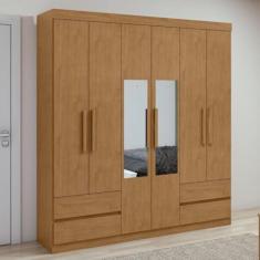 Imagem de Guarda-roupa 6 Portas 4 Gavetas Zeus com espelho Amêndoa Clean