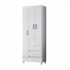 Imagem de Guarda Roupa Solteiro Com Pés 3 Portas 2 Gavetas Branco New Opção