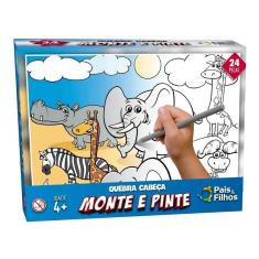 Imagem de Quebra Cabeça Monte E Pinte 24 Pç Animais Safari Pais Filhos