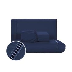 Imagem de Jogo de lençol Cama Casal 3 peças 200 fios Ponto Palito Azul Marinho