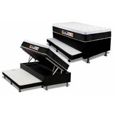 Imagem de Cama Box Baú c/Auxiliar Solteiro: Colchão Espuma Castor D45 Black e White + Base CRC Courano Black(88x188)