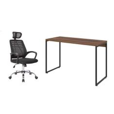 Imagem de conjunto de mesa studio nogal 120 cm com cadeira de escritório diretor giratória light preta